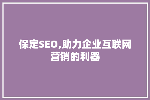 保定SEO,助力企业互联网营销的利器