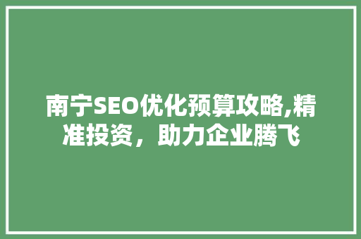 南宁SEO优化预算攻略,精准投资，助力企业腾飞