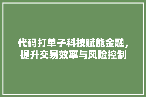 代码打单子科技赋能金融，提升交易效率与风险控制