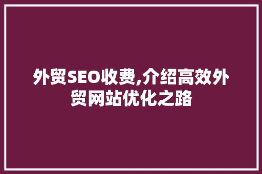 外贸SEO收费,介绍高效外贸网站优化之路