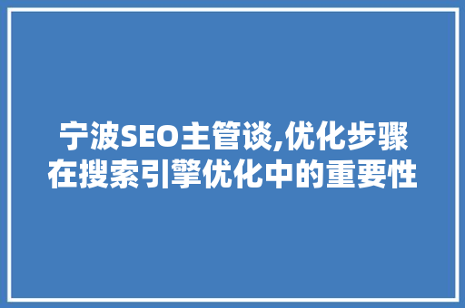 宁波SEO主管谈,优化步骤在搜索引擎优化中的重要性