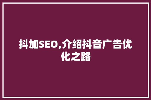 抖加SEO,介绍抖音广告优化之路