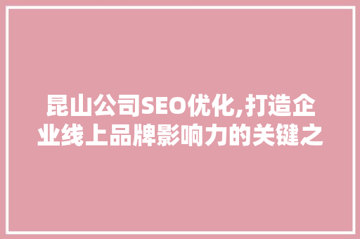 昆山公司SEO优化,打造企业线上品牌影响力的关键之路