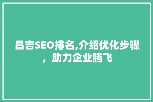 昌吉SEO排名,介绍优化步骤，助力企业腾飞