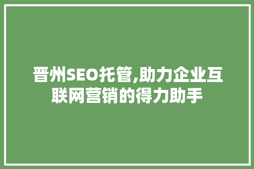 晋州SEO托管,助力企业互联网营销的得力助手
