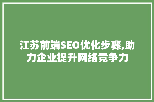 江苏前端SEO优化步骤,助力企业提升网络竞争力