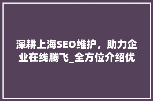 深耕上海SEO维护，助力企业在线腾飞_全方位介绍优化之路