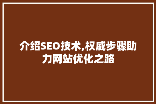 介绍SEO技术,权威步骤助力网站优化之路