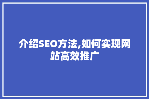 介绍SEO方法,如何实现网站高效推广