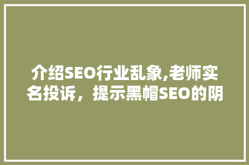 介绍SEO行业乱象,老师实名投诉，提示黑帽SEO的阴暗面