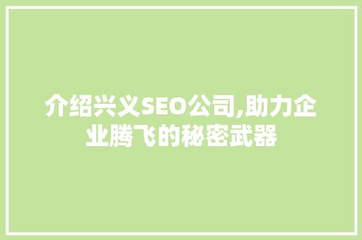 介绍兴义SEO公司,助力企业腾飞的秘密武器