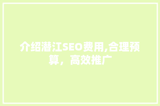 介绍潜江SEO费用,合理预算，高效推广