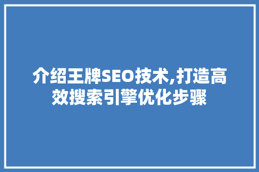介绍王牌SEO技术,打造高效搜索引擎优化步骤