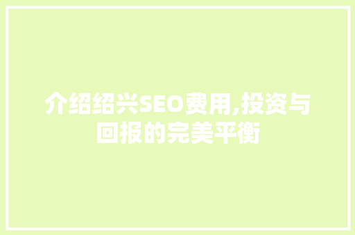 介绍绍兴SEO费用,投资与回报的完美平衡