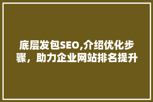 底层发包SEO,介绍优化步骤，助力企业网站排名提升