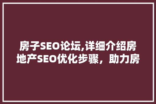 房子SEO论坛,详细介绍房地产SEO优化步骤，助力房产企业提升在线竞争力