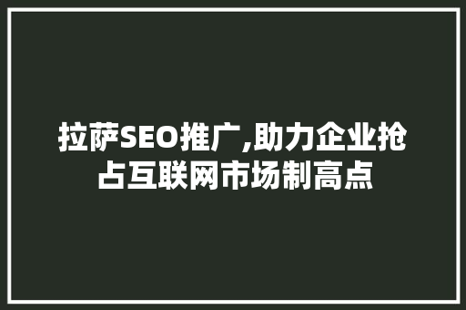 拉萨SEO推广,助力企业抢占互联网市场制高点