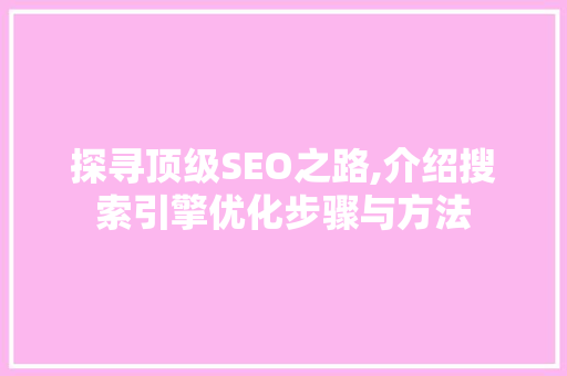探寻顶级SEO之路,介绍搜索引擎优化步骤与方法