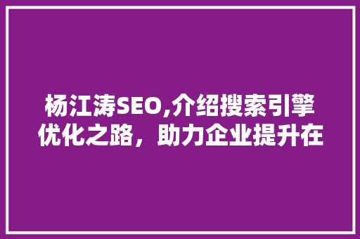 杨江涛SEO,介绍搜索引擎优化之路，助力企业提升在线竞争力