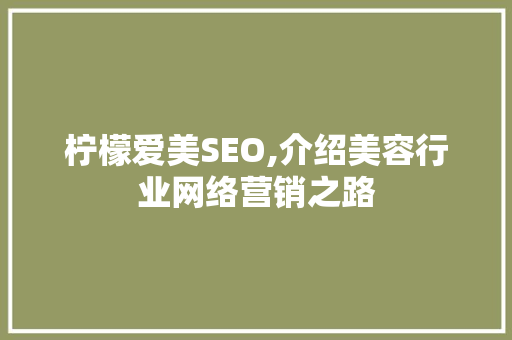 柠檬爱美SEO,介绍美容行业网络营销之路