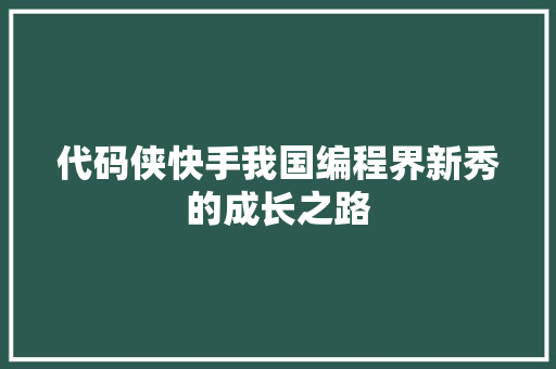 代码侠快手我国编程界新秀的成长之路