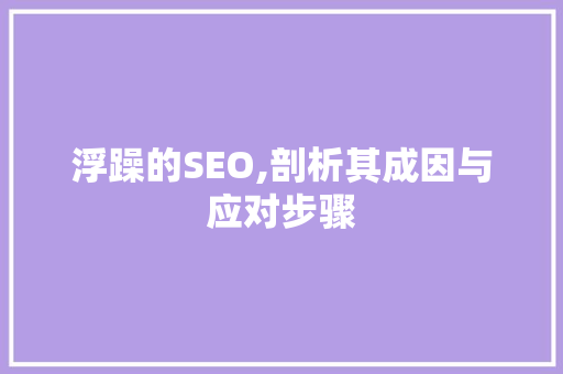 浮躁的SEO,剖析其成因与应对步骤