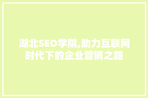 湖北SEO学院,助力互联网时代下的企业营销之路