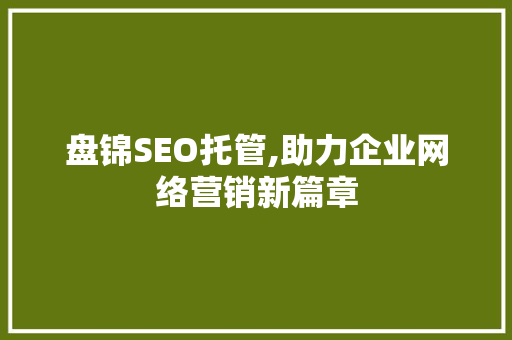 盘锦SEO托管,助力企业网络营销新篇章