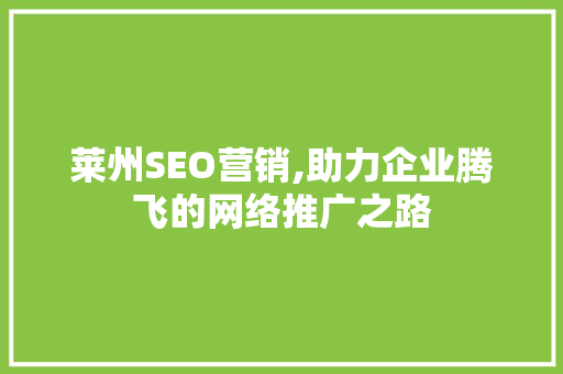 莱州SEO营销,助力企业腾飞的网络推广之路
