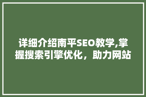 详细介绍南平SEO教学,掌握搜索引擎优化，助力网站流量提升