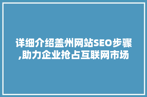 详细介绍盖州网站SEO步骤,助力企业抢占互联网市场制高点