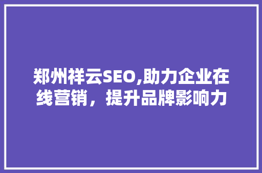 郑州祥云SEO,助力企业在线营销，提升品牌影响力