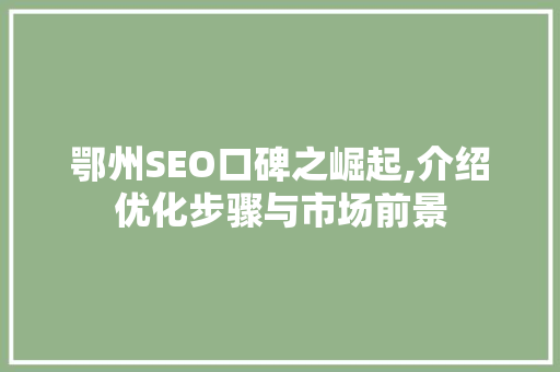鄂州SEO口碑之崛起,介绍优化步骤与市场前景