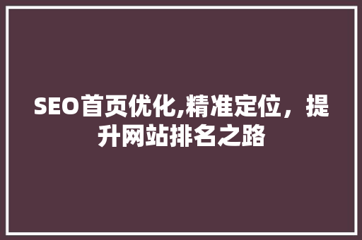SEO首页优化,精准定位，提升网站排名之路