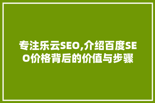 专注乐云SEO,介绍百度SEO价格背后的价值与步骤