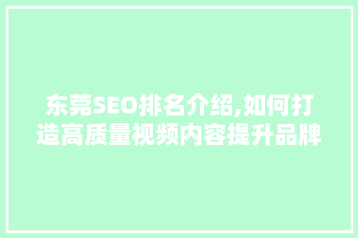 东莞SEO排名介绍,如何打造高质量视频内容提升品牌影响力