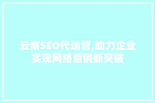 云南SEO代运营,助力企业实现网络营销新突破