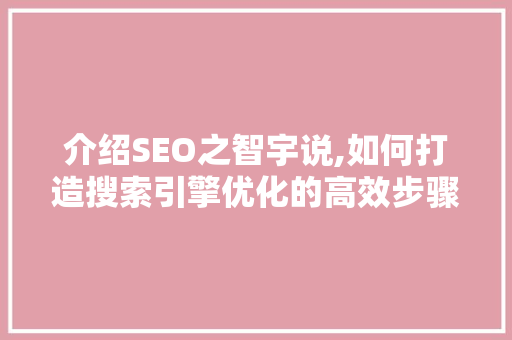 介绍SEO之智宇说,如何打造搜索引擎优化的高效步骤