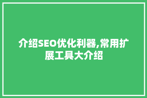 介绍SEO优化利器,常用扩展工具大介绍