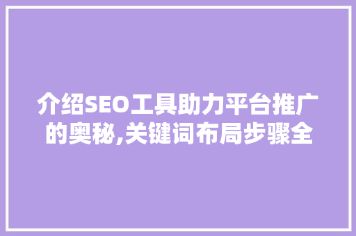 介绍SEO工具助力平台推广的奥秘,关键词布局步骤全介绍
