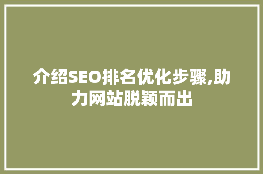 介绍SEO排名优化步骤,助力网站脱颖而出