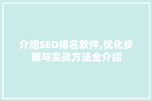 介绍SEO排名软件,优化步骤与实战方法全介绍