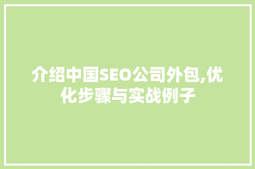介绍中国SEO公司外包,优化步骤与实战例子