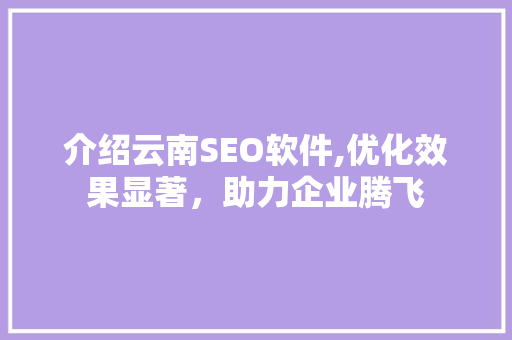 介绍云南SEO软件,优化效果显著，助力企业腾飞