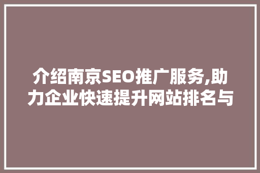 介绍南京SEO推广服务,助力企业快速提升网站排名与流量