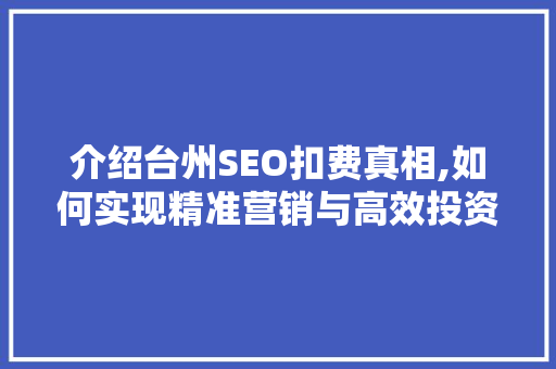 介绍台州SEO扣费真相,如何实现精准营销与高效投资