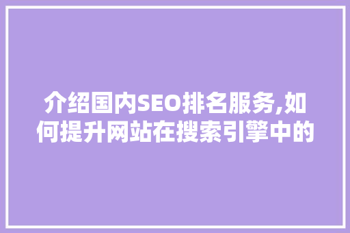介绍国内SEO排名服务,如何提升网站在搜索引擎中的竞争力