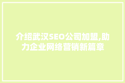 介绍武汉SEO公司加盟,助力企业网络营销新篇章