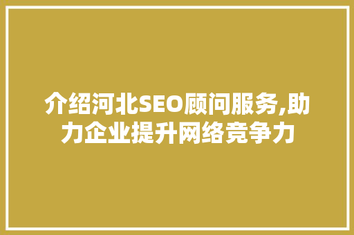 介绍河北SEO顾问服务,助力企业提升网络竞争力