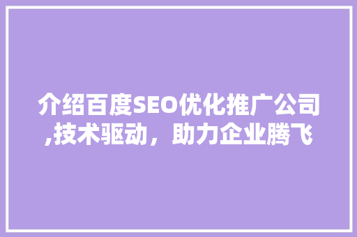 介绍百度SEO优化推广公司,技术驱动，助力企业腾飞